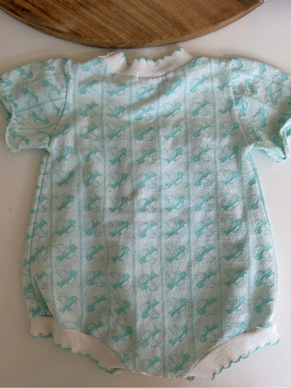 Vintage Baby Knit Romper with Aqua Birds 6-12m